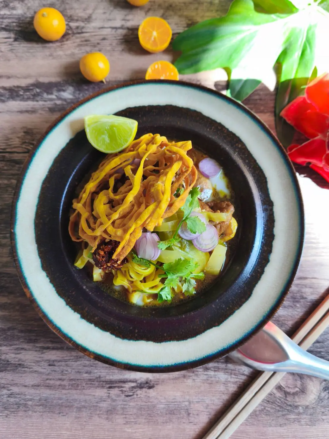 Khao Soi with choice of meat or vegetables - signature Northern Thai curry noodles